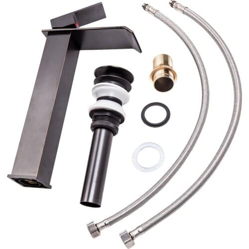 Bathroom Waterfall Basin Sink Faucet Oil Rubbed Bronze Mixer Tap W/Cover Set