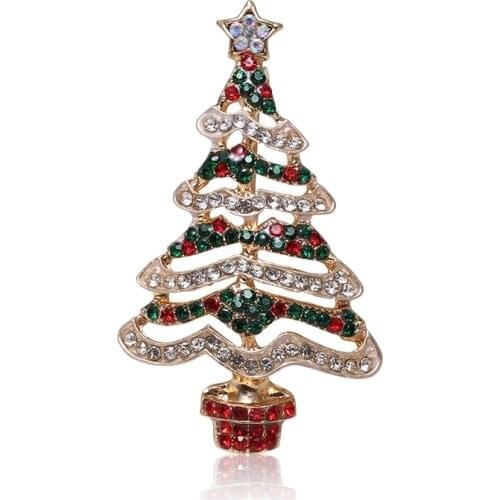 1pcs Fashion Womens Jewelry Tree Christmas Brooch Colorful Cute Retro Female Men Party Clothing Accessories Crystal Pin Brooch