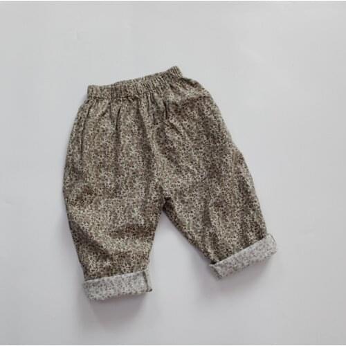 New Spring Summer Kids Floral Printed Pants Korean Style Cotton Linen Children Trousers