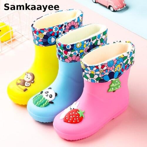 3-18y Kids Rain Boots Children Shoes Winter Girls Boys PVC Rubber Boots Cartoon Water Shoes Waterproof Non-Slip Rainboots Y17