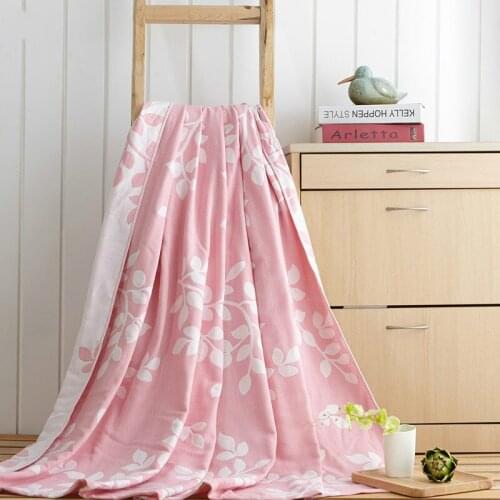 Home textile 100%Cotton Gauze Towel Blanket blue beatuiful leaf Blanket 150*200cm Throw On Bed Sofa Portable Summer Bedding