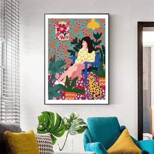 Waiting Girl Modern Floral Abstract Fashion Style Canvas Painting Art Print Poster Picture Wall Living Room Home Decor