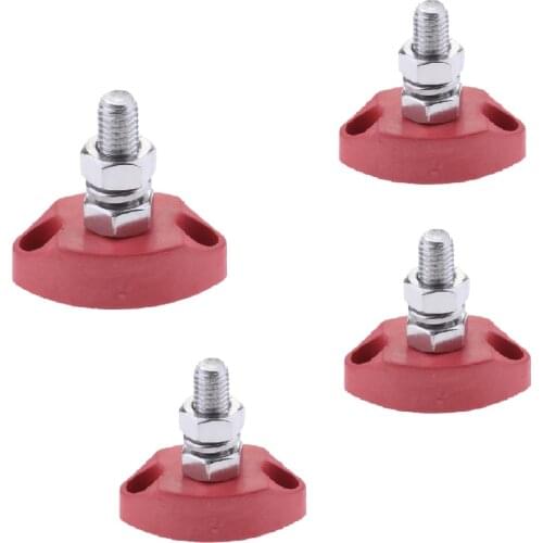 4pcs DC 12V Bus Bar Terminal Block - 1/4 inch 6mm Positive Insulated Single Stud Power and Ground Junction Post - Red