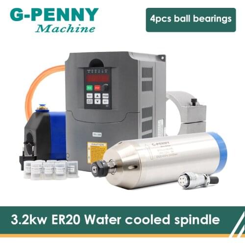 220v / 380v 3.2KW ER20 Water Cooled Motor Spindle kit 4 bearings & 4kw Inverter & 100mm bracket & 75w water pump & 5meter tube