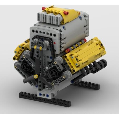 Small particle technology building block MOC car V8 engine DIY supercharger detachable assembly toy boys birthday present