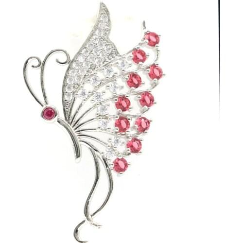 48x29mm Luxury Created Butterfly Shape Rhodolite Garnet Pink Morganite CZ For Women Dating Silver Pendant Eye Catching