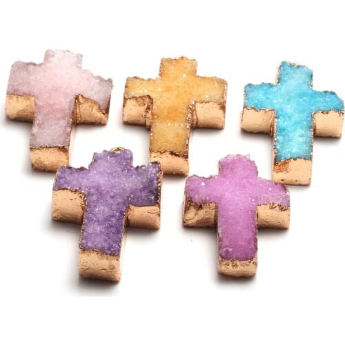 Hot Sale Crosses Onyx Quartz Pendant Natural Stone Agates Druzy Charms for Jewelry Making DIY Craft Necklace Accessories 22x35mm
