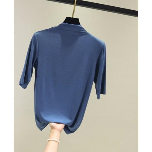 Modal elastic solid women t-shirts 2020 summer new turtleneck short-sleeved slim casual lady elegant pulls tops tees