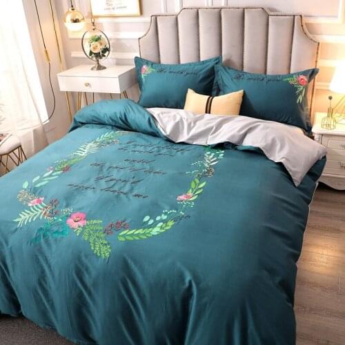 Pure Color Cotton Embroidery Four-piece Set Washed Cotton Pure Cotton Single Double Set Bed Sheet Pillow Cover Duvet Cover