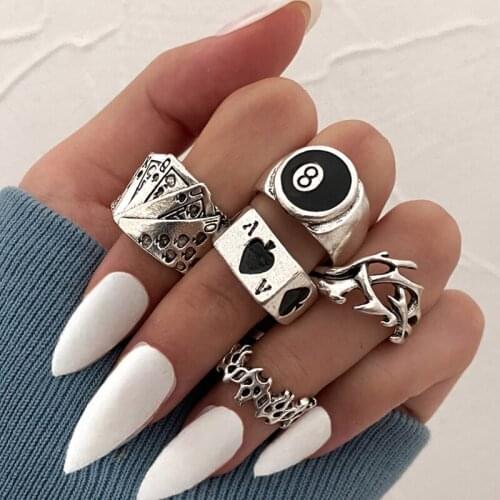 Gothic Heart Snake Rings Set for Women Men Funny Creative Silver Color Animal Bee Skull Ring Hiphop Jewelry