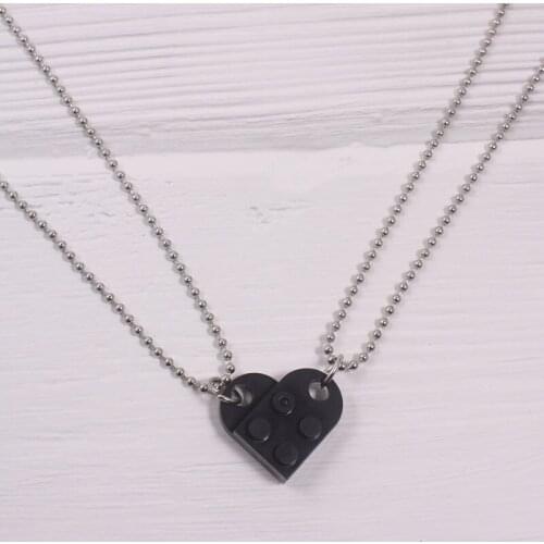 Two Piece Cute Brick Heart Pendant Necklace New Design Heart Necklace for Women Men Girl Boy Jewelry
