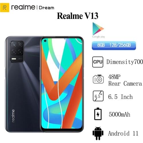 Realme V13 5G Mobilephone Android 11 8GB RAM 128GB/256GB ROM Dimensity 700 Octa Core 6.5" 90HZ Screen 48MP Camera Google play
