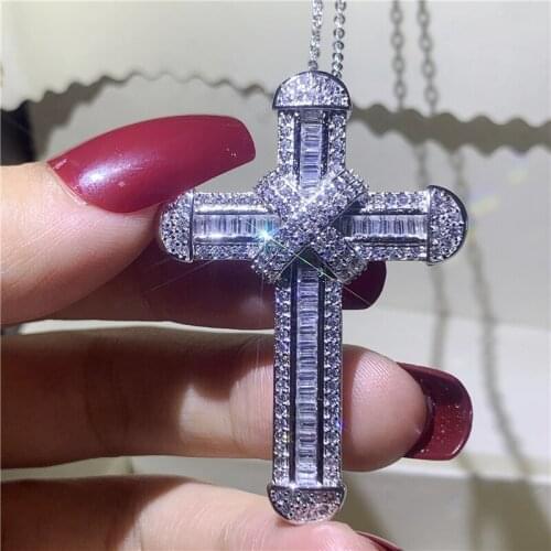 925 silver Filled Luxury Big Cross Pendant AAAAA cz Party Anniversary Pendants with necalace for women Men Jewelry