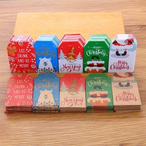 100pcs 5*3cm Merry Christmas Tags Kraft Paper Card Gift Label Tag DIY Hang Tags Gift Wrapping Decor Gift Card