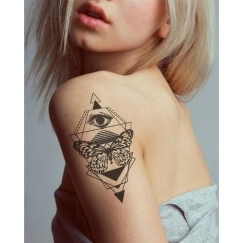 Geometric Triangle Temporary Tattoo Stickers Sexy Butterfly Eyes Line Fake Tatto Waterproof Tatoos Arm Large Size for Women Men