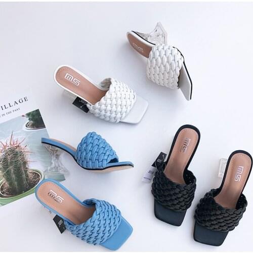 Womens fashion sandals 2021 summer new hand-woven crystal high-heel slippers comfortable and versatile casual 36-41