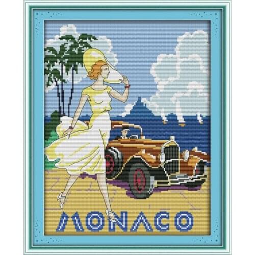 Seaside beauty(2) cross stitch kit people 18ct 14ct 11ct count print canvas stitches embroidery DIY handmade needlework