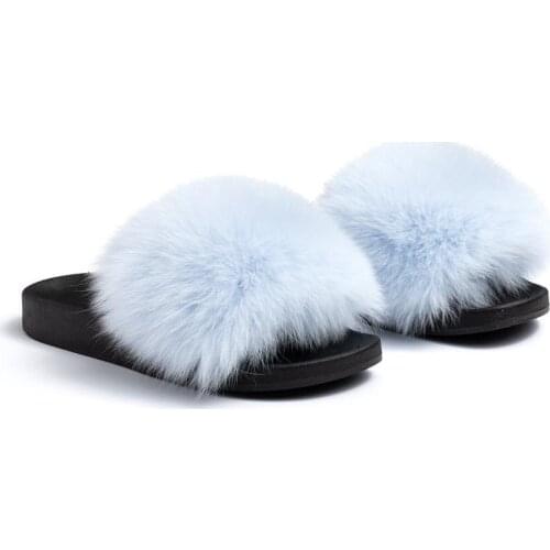 Fashion Real Raccoon Fur Slides Slippers Summer Flip Flops Casual Vogue Fox Fur Sandals Vogue Plush Shoes