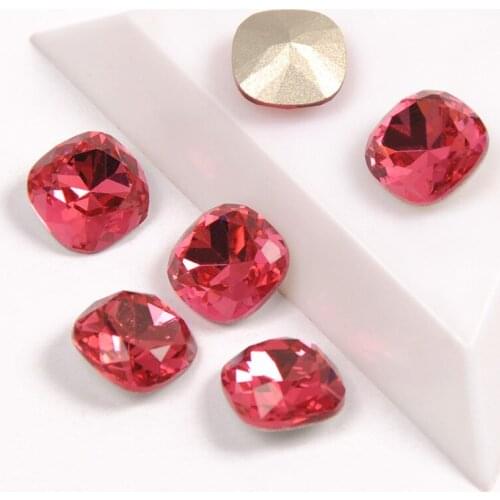 Glitter Glass Rhinestones Rose Color Cushion Cut Shape Different Sizes Nail Rhinestone 3D Jewelry Making Beads DIY Nail Art Gems