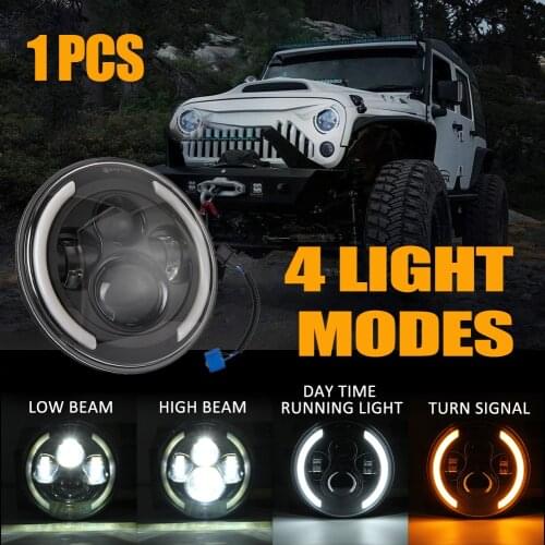 7 inches 14000LM DC 9-30V 6000K LED Headlights For Jeep Wrangler JK LJ TJ CJ LED Headlights Halo Angle Eyes High-Low beam+DRL