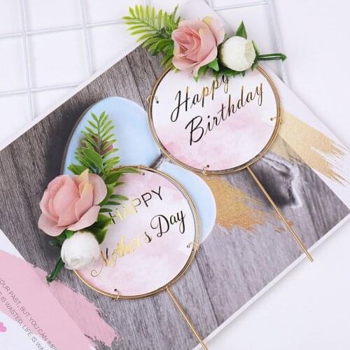Happy Birthday Letter Cake Topper Artificial Flower Cake Decoration DIY Cake Accessorries
