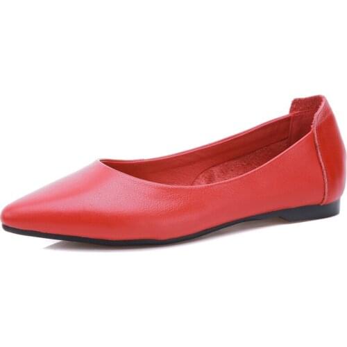Women Flats Shoes Genuine Leather Shallow Mouth Pointed Toe Women Shoes Comfortable Ladies Shoe Slip-On Loafers Zapatos Mujer