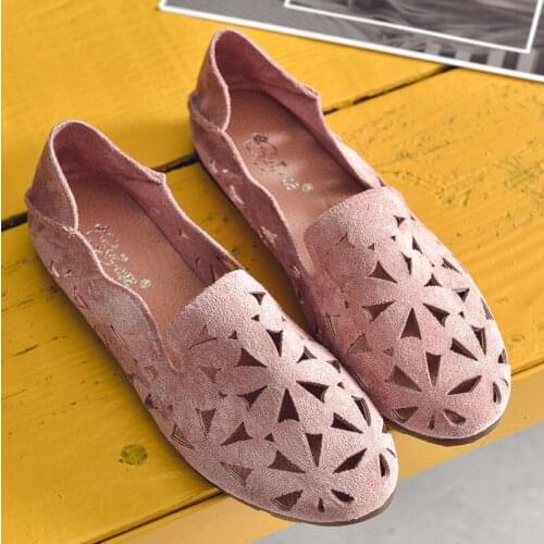 Summer Women Flat Shoes Soft Casual Loafers Female Ballet Flats Sweet Cut Out Suede Slip On Moccasins Breathable Ladies Footwear