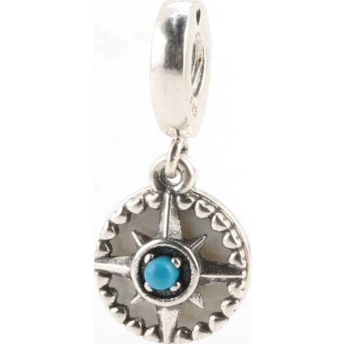 S925 Sterling Silver Polaris Compass Pendant Turquoise Compass Versatile Bracelet Women Pendant