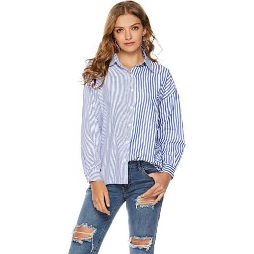 Women Blouses 2019 Fashion Long Sleeve Turn Down Collar Loose Striped Blouse Shirt Casual Tops Plus Size Blusas Femininas