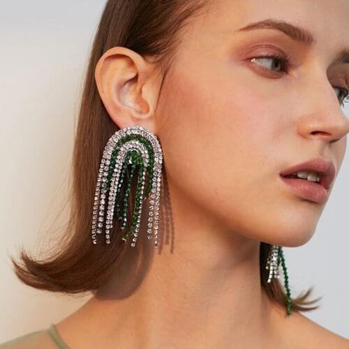 Women Hiphop Tassel Earrings Hyperbole Multi Crystal Tassel Earrings for Women Beaded Statement Earring Pendant Female Brincos