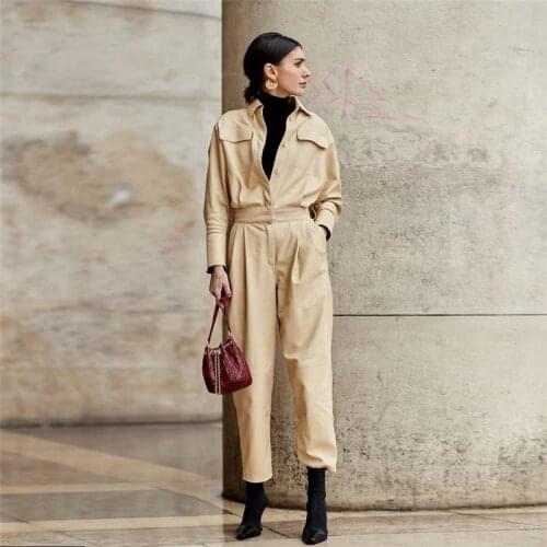 Jumpsuits For Women 2020 New Elegant Long Sleeve Autumn Winter Denim Jeans Romper Ladies Work Sexy Casual Runway Overalls Female