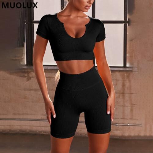 Tracksuit Women 2021 New Arrival Ins Seamless Knitted Sexy Sport Short-sleeved High Waist Shorts Yoga Set Female Gym Leggings