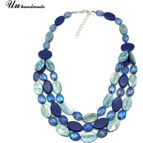 Choker Multi-layer blue rhinestone acrylic bead Chain Necklace Women Jewelry Collares Harajuku Colar Collar Collier femme Kolye