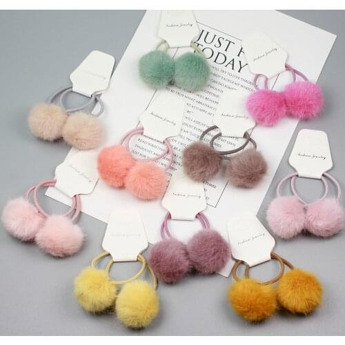 Girls' Winter Colorful Fluffy Ball Pom Pom Hair Tie Band Ponytail Holder Hair Ropes Hair Accessories HT104