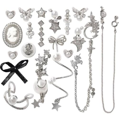 Newest 1Pieces Lot Pendant Chain 3D Alloy Butterfly Nail Art Zircon Pearl Metal Manicure Nails DIY Accessories Nail Decoration