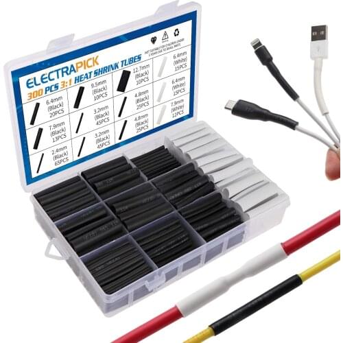 300pcs Heat Shrink Tubing Set Cable Repair Set With Adhesive Shrink Ratio 3: 1 Double-walled Self-adhesive Lined