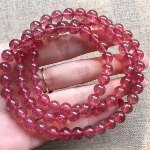 6mm Genuine AAAA Natural Red Strawberry Quartz Crystal Round 108 Beads Stretch Charm Bracelet Femme