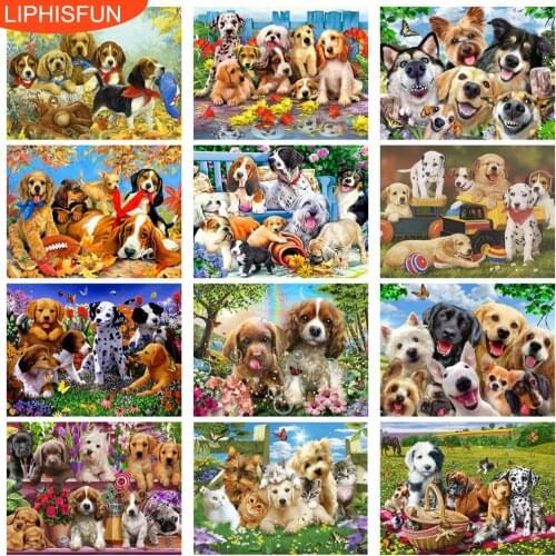 5D Diy Diamond Painting Full Drill Animals Dog Family Square Round Rhinestone Diamond Embroidery Cross Stitch Home Decor