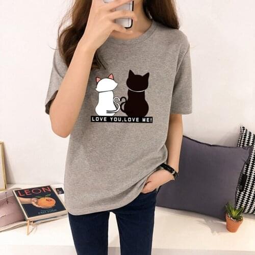 Cats Print Women T shirts Summer Short Sleeve O Neck Tshirt Korean Harajuku Women Tops Tees Casual Loose Women T-shirts