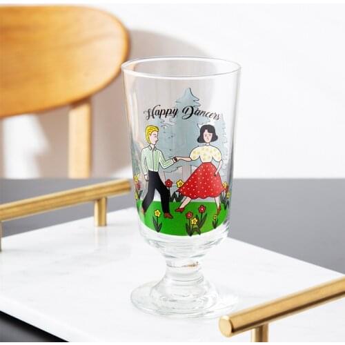 Cartoon Print Goblet 300ML Glass INS Tumblerful Heat-Resistant Glass Dwarf Flower Wine Goblet