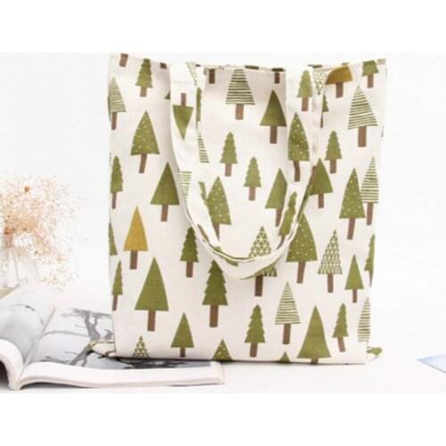 Large Capacity Canvas Tote Bag Cotton Tree Print Women Reusable Shopping Bag Folding Portable Shopper Bag Travel Accessories