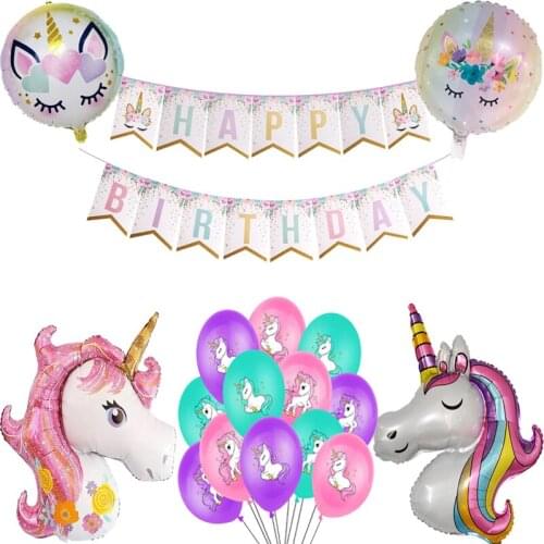 1set Big Pink Rainbow Horse Party Balloon Animals Pet Banner Ballon Happy Birthday Party Baby Shower Girl Decoration Princess