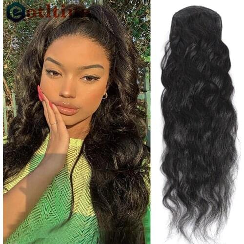 Eotltiue Drawstring Ponytail Human Hair Body Wave Ponytail Brazilian Hair Clip In Extensions Human Hair Natural Black Color 26