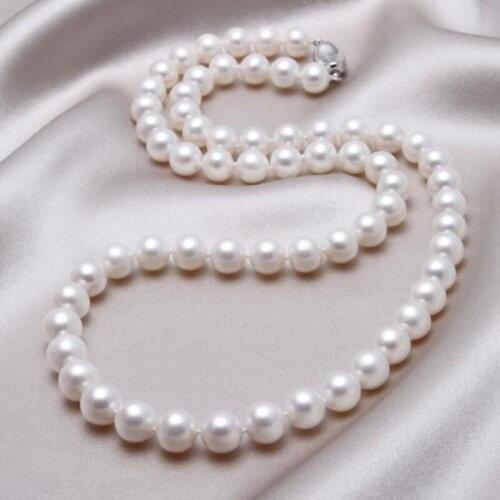 FINE jewelry 8-9mm natural pearl necklace round genuine very light FREE shipping 18inch