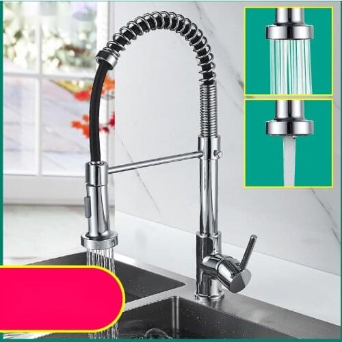 Chrome Spring Kitchen Faucet Pull Out Side Sprayer Dual Spout Single Handle Mixer Tap Sink Faucet 360 Rotation Kitchen Faucets