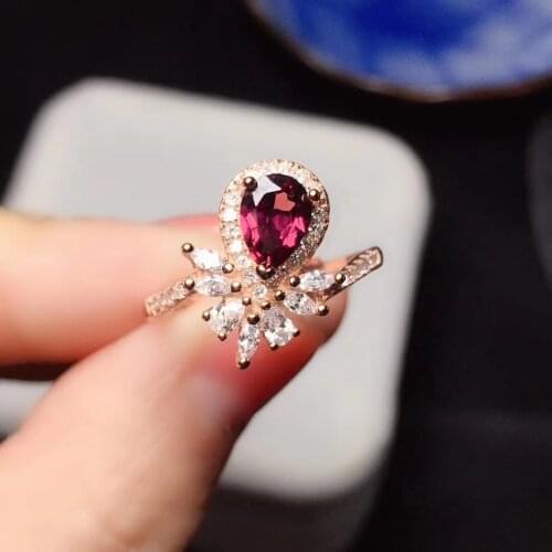 CoLife Jewelry Fashion Silver Gemstone Ring 5*7mm Natural Garnet Ring 925 Garnet Jewelry Silver Gemstone Ring for Daily Wear