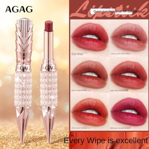 AGAG Queen Scepter Cosmetic Thin Tube Lipstick Velvet Matte Grapefruit Red Retro Red Brown Lipstick Lipstick Makeup