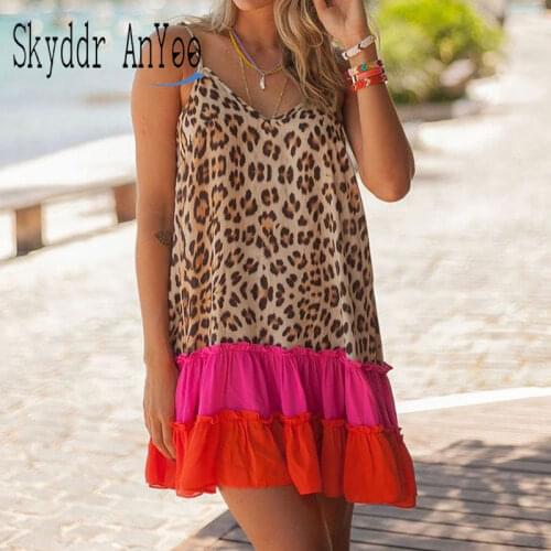 Summer Sexy Dresses For Women 2021 Spaghetti Strap Robe Femme Leopard Print Patchwork Elegant Beach Dress Casual Vestidos