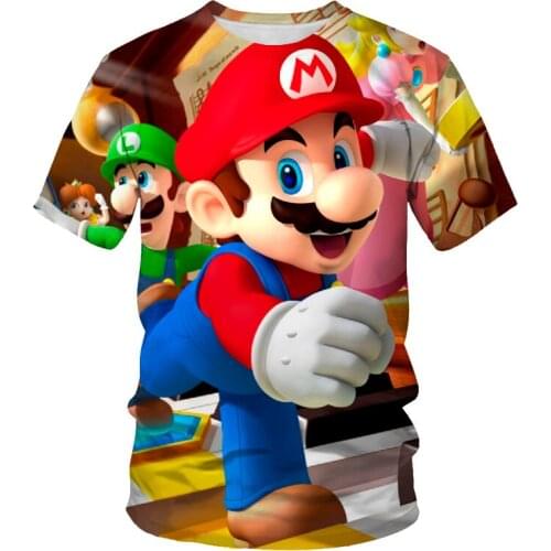 Summer fashion new mens and womens childrens super love T-shirt anime Super Mario 3D printing casual short-sleeved breathable