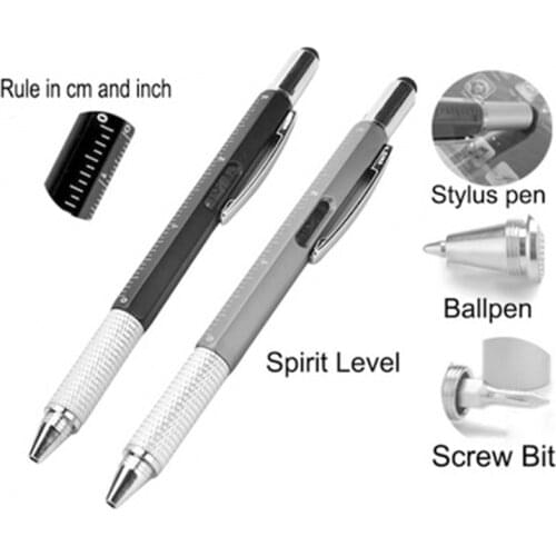 Multi function ballpoint pen. Screwdriver, tool, caliper, level, scale, ballpoint pen, capacitance, advertisement, touch control